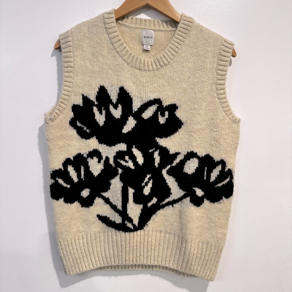 NWOT ANTHROPOLOGIE MAEVE GRAPHIC FLOWER SWEATER VEST XSP - Picture 5 of 11